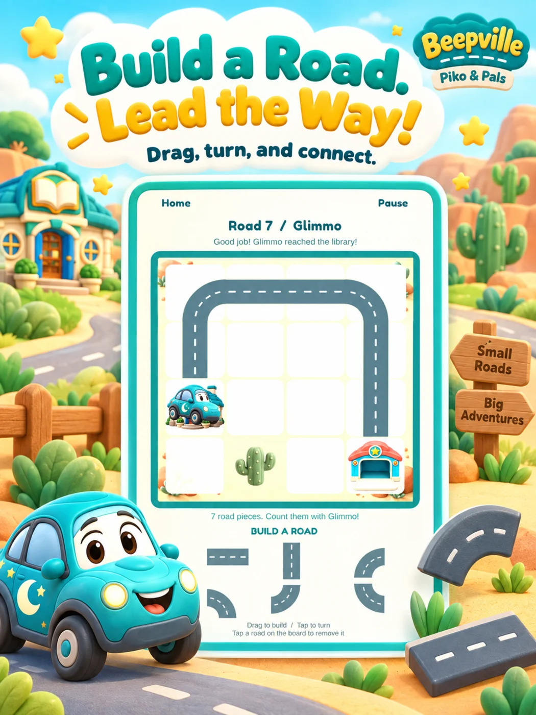 Promotional artwork of the road-building activity with Glimmo.